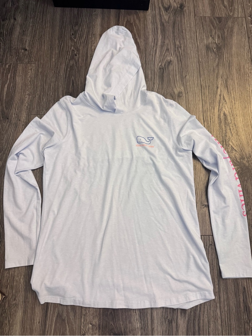 Vineyard Vines Pale Blue Hooded Swim Tunic with Pink Sleeve Script